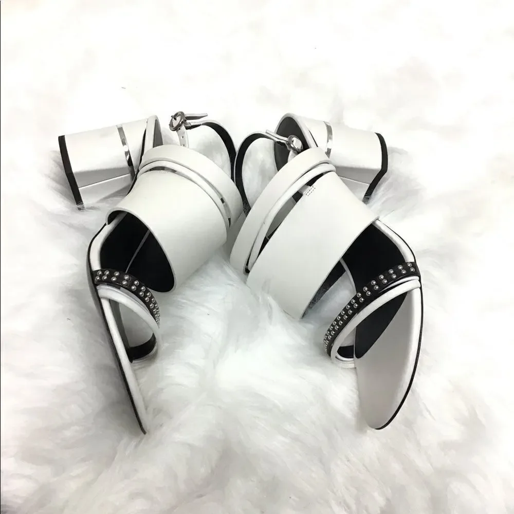 3.1 Philip Lim White Sandal Leather 70mm Drum Heel Multi Strap Sandal Size 40